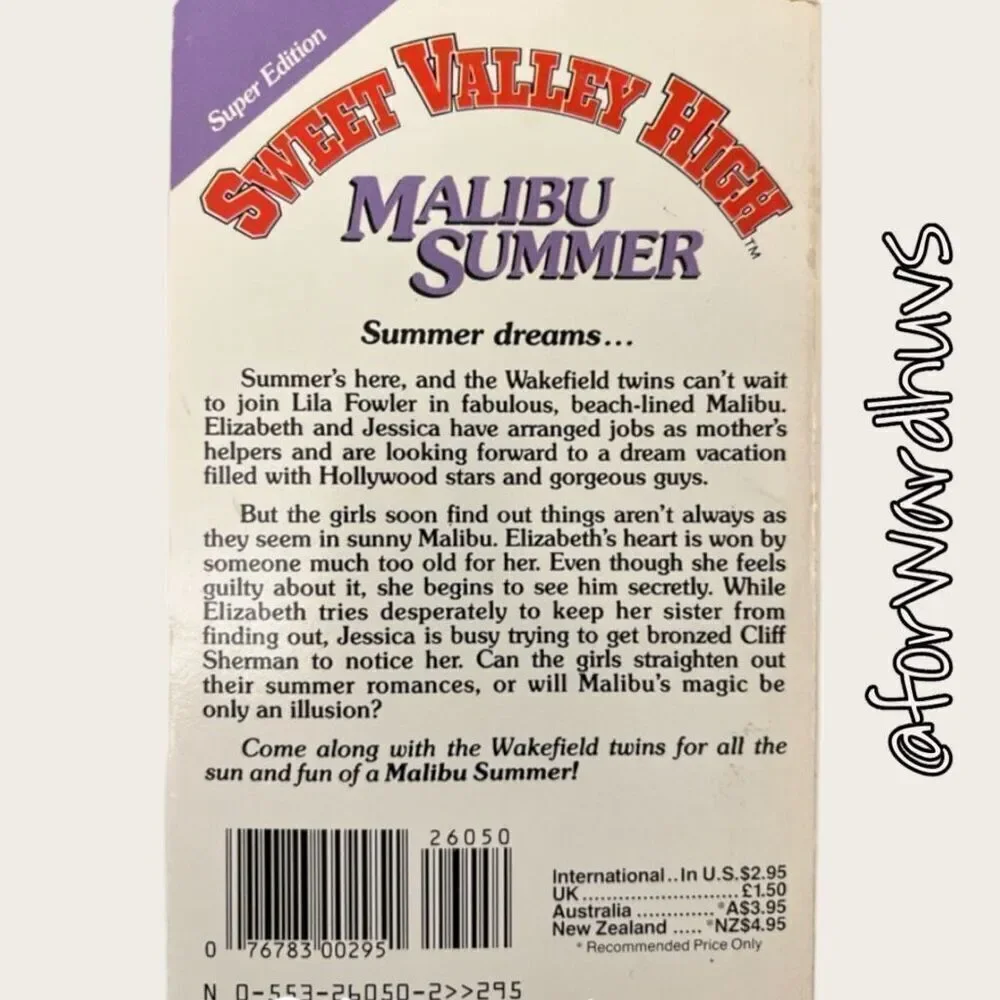 Bundle Sale 3 for $15 | Sweet Valley High | Super Edition Malibu Summer | 1986